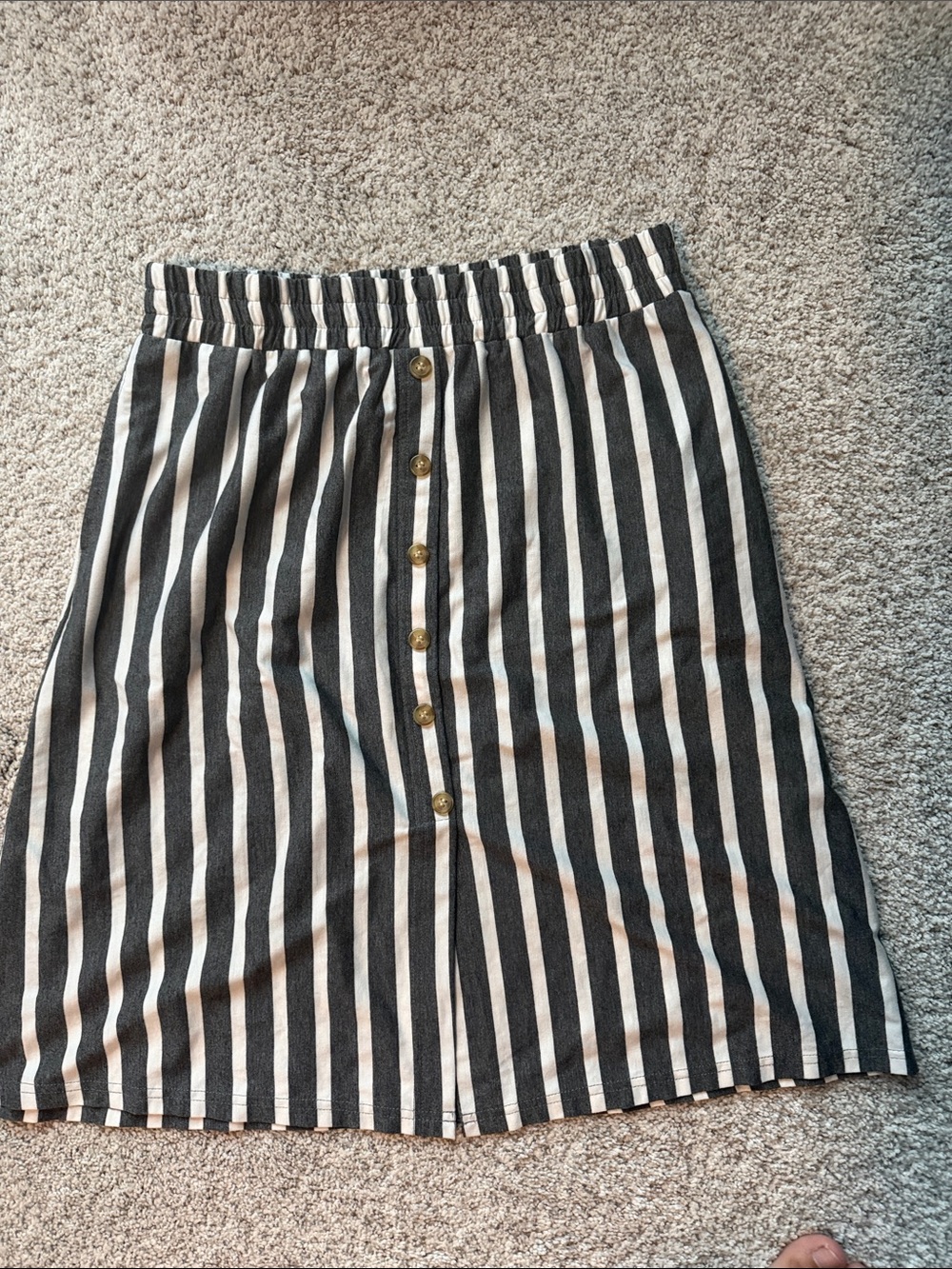 Tickled Teal Black and White Vertical Stripe Midi Skirt